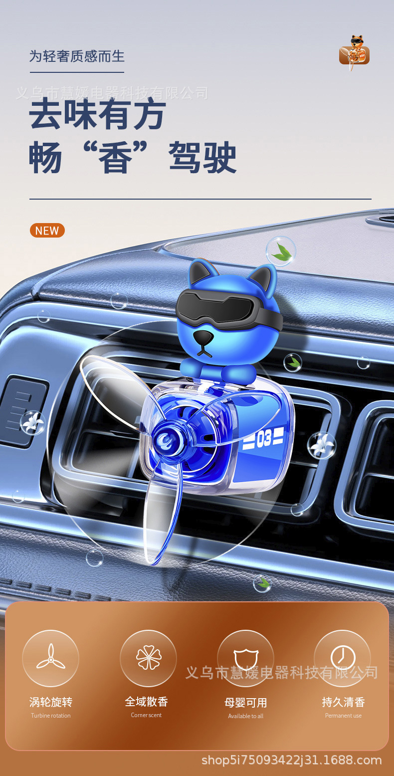 音乐达人飞艇车载香薰卡通出风口香薰旋转小风扇装饰摆件汽车香水车载香薰汽车香片挂件车载香片详情1