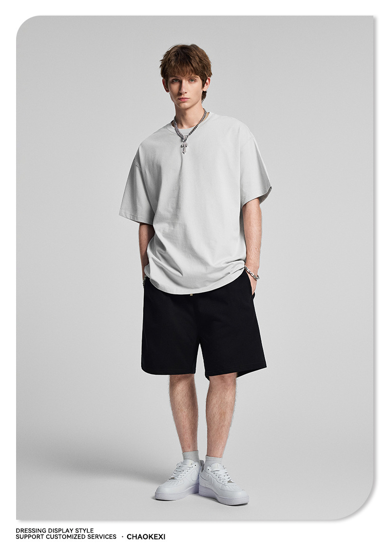 CKX2026夏季美式275g高品质潮牌纯棉t落肩纯色男潮青少年短袖T恤详情70