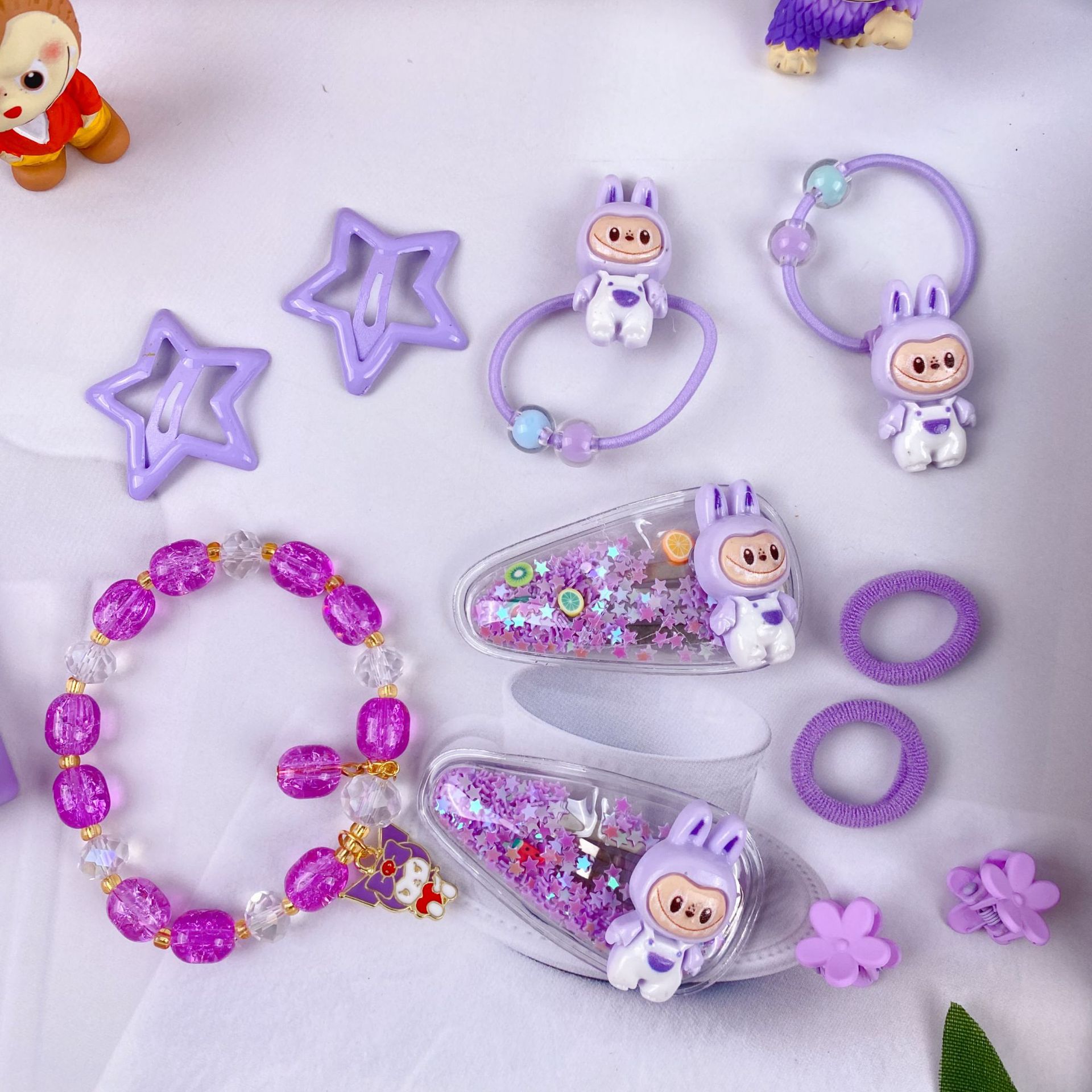 新款哒布布水晶手链卡通皮筋发夹饰品套装可爱少女心装扮时尚精品详情5