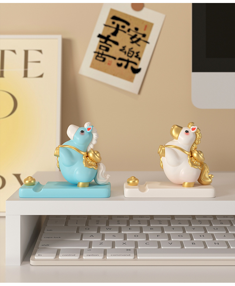 马年生肖手机支架2026马年马上发财桌面办公室吉祥物装饰品生肖马摆件树脂手机支架详情19