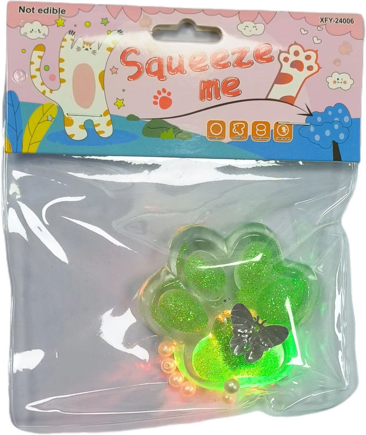 工厂直销TPR软胶透明金粉带灯中号猫爪猫掌萌宠团子卡通减压玩具详情7