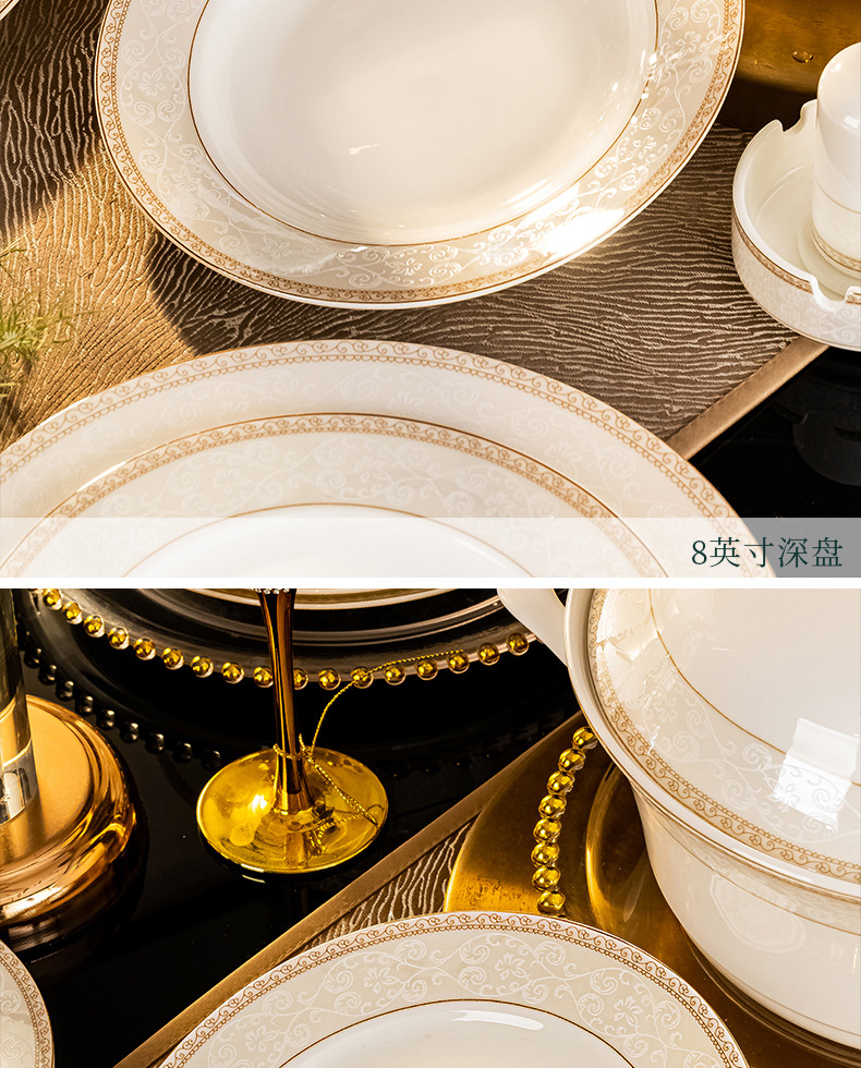 Ceramic tableware bowls, plates and plates set for home use, Jingdezhen Jinggesi Bone China bowl and chopstick set Company gift wholesale pic 23