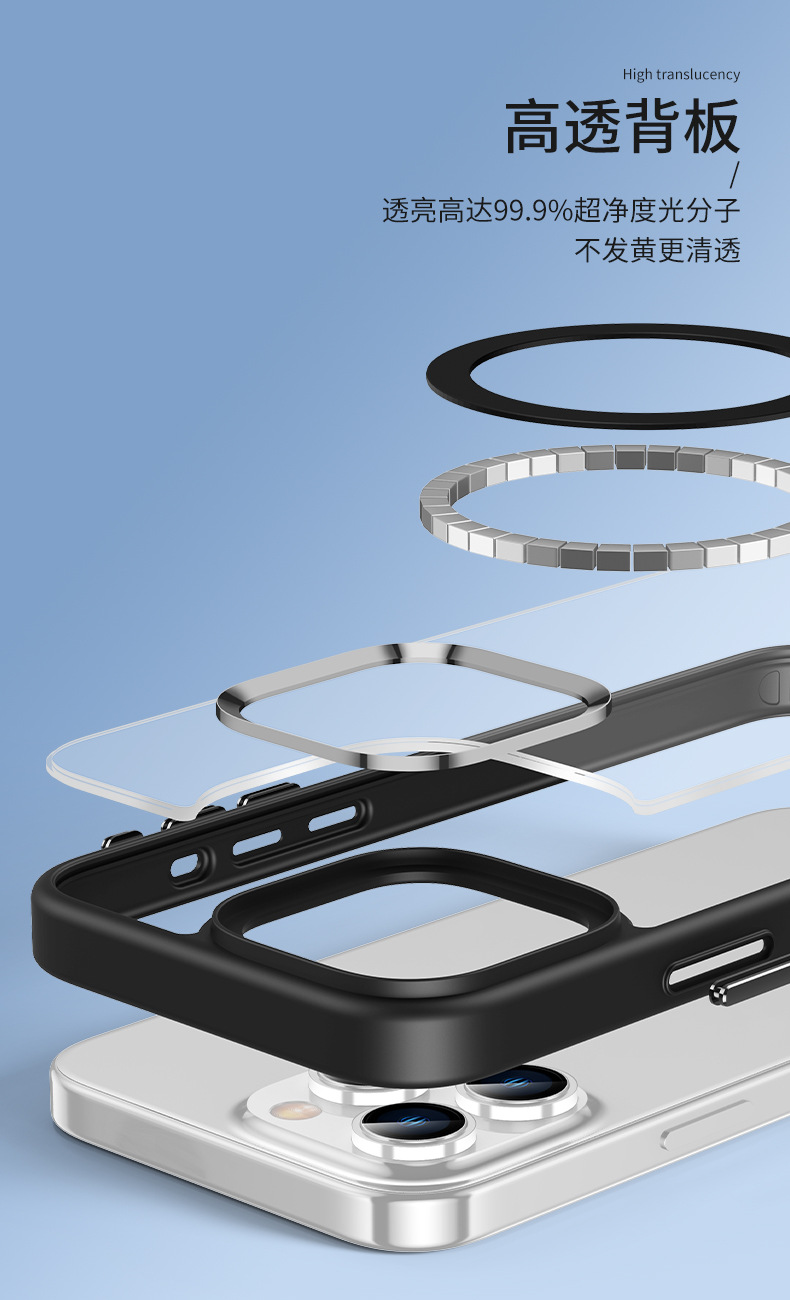 Cross-border applicable iPhone16ProMax transparent protective case, anti-drop case, Apple 16 magnetic phone case, high-end feel pic 10