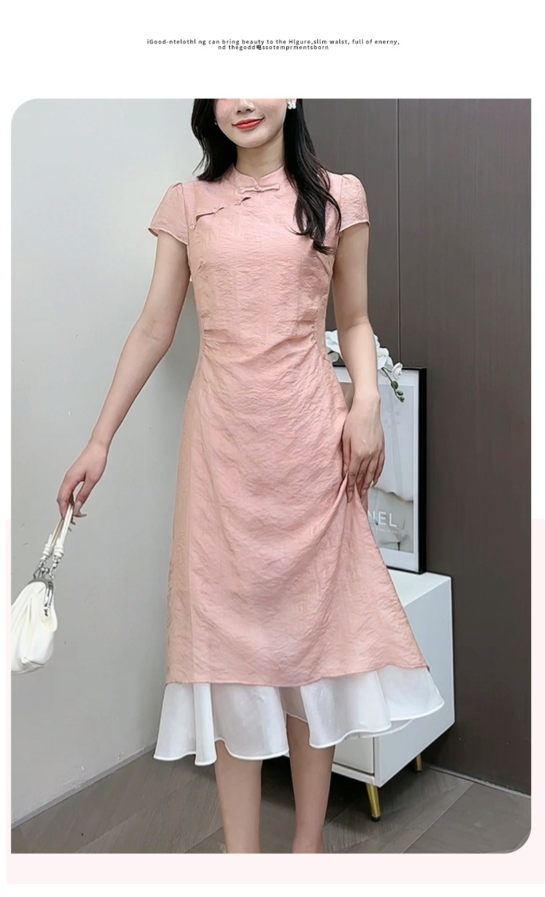 优雅气质稚菊新中式国风复古改良款立领旗袍女春夏绝美拼接连衣裙详情3