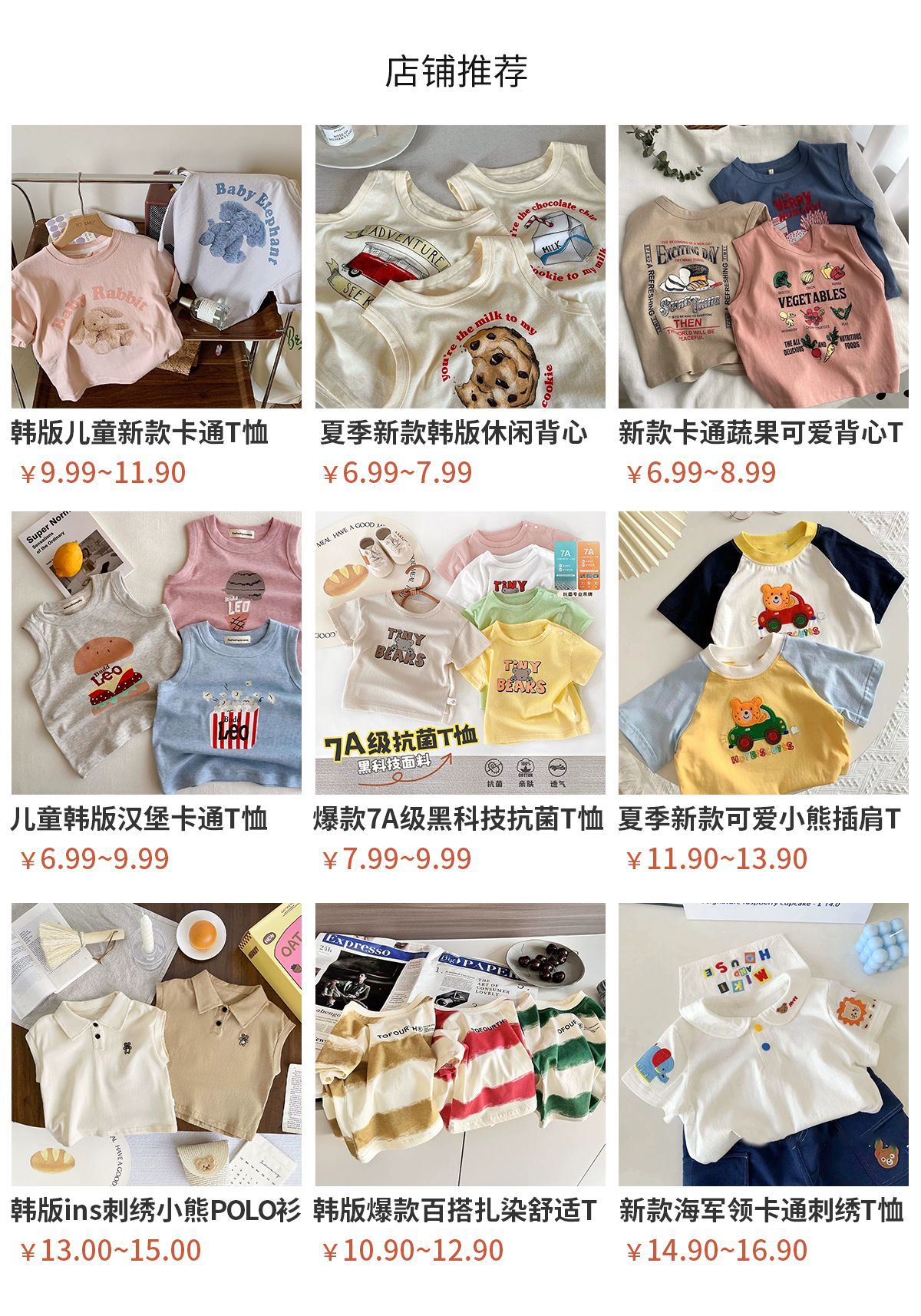 儿童夏季纯棉短袖T恤卡通小熊中小童男女宝宝圆领可爱上衣半袖衫详情2