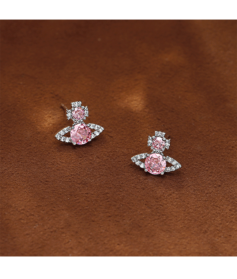 高版本西太后S925银针lsmene经典平面土星轨道满钻耳钉耳环耳饰品详情4