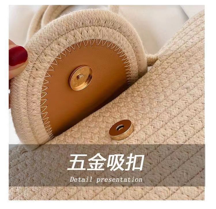 春夏编织女包草编包编织包手提包手拎磁扣棉绳手提包沙滩包竹编包详情10