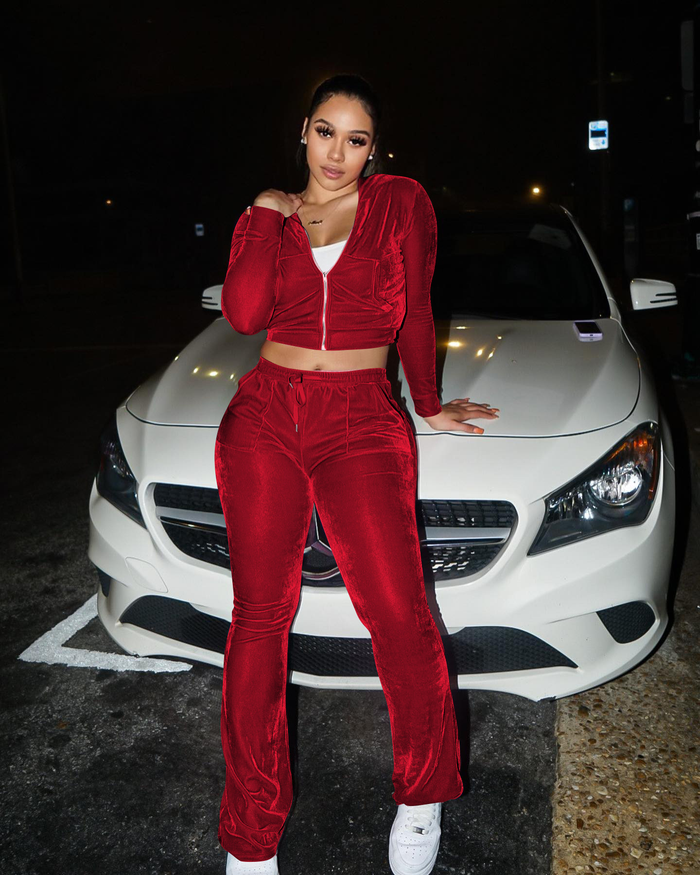 Solid color gold velvet wide-leg pants two-piece set pic 65