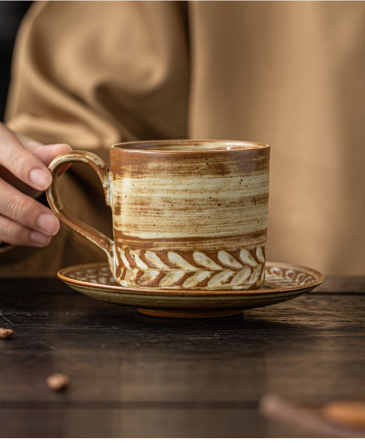 小麦纹咖啡杯碟套装家用复古欧式卡布奇诺拿铁杯子花式咖啡拉花杯详情15