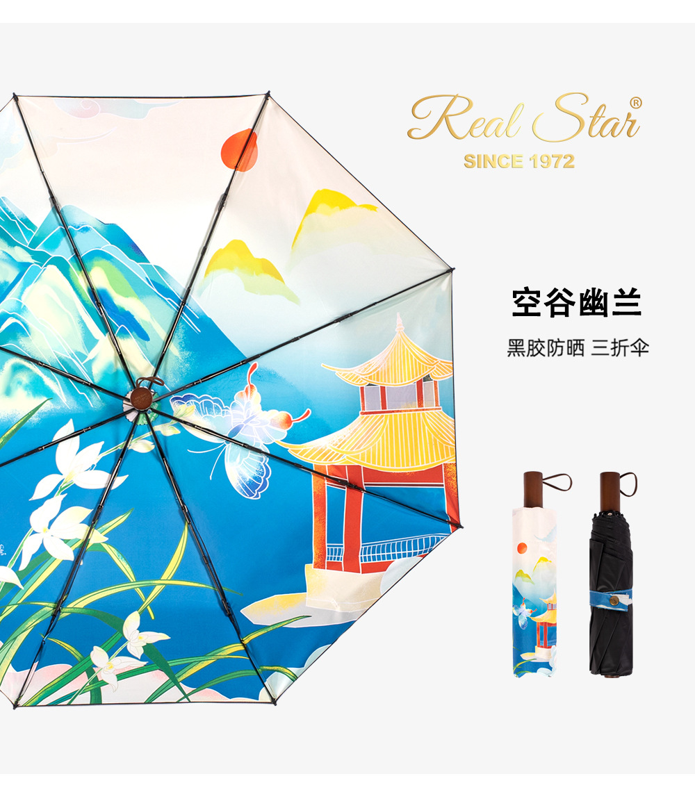 新款三折伞UPF50+手开遮阳晴雨两用太阳伞满版手绘数码印刷伞面详情20
