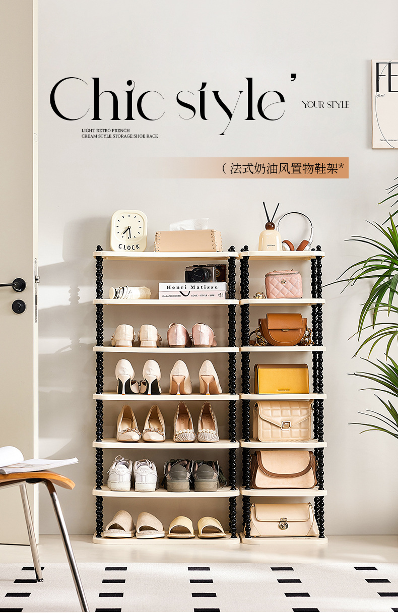 Medieval cream-style shoe rack, indoor household, simple shoe cabinet at the door, multi-storey small shoe storage rack for dormitories pic 8