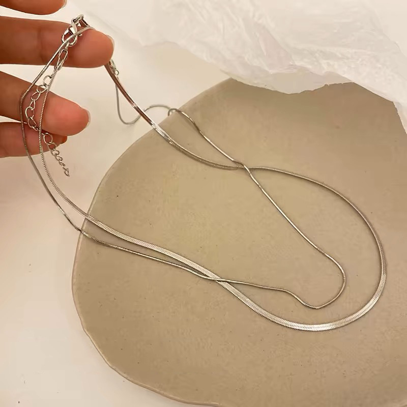 钛钢不掉色！双层叠戴蛇骨细项链女小众设计高级感素链锁甜酷骨链详情4