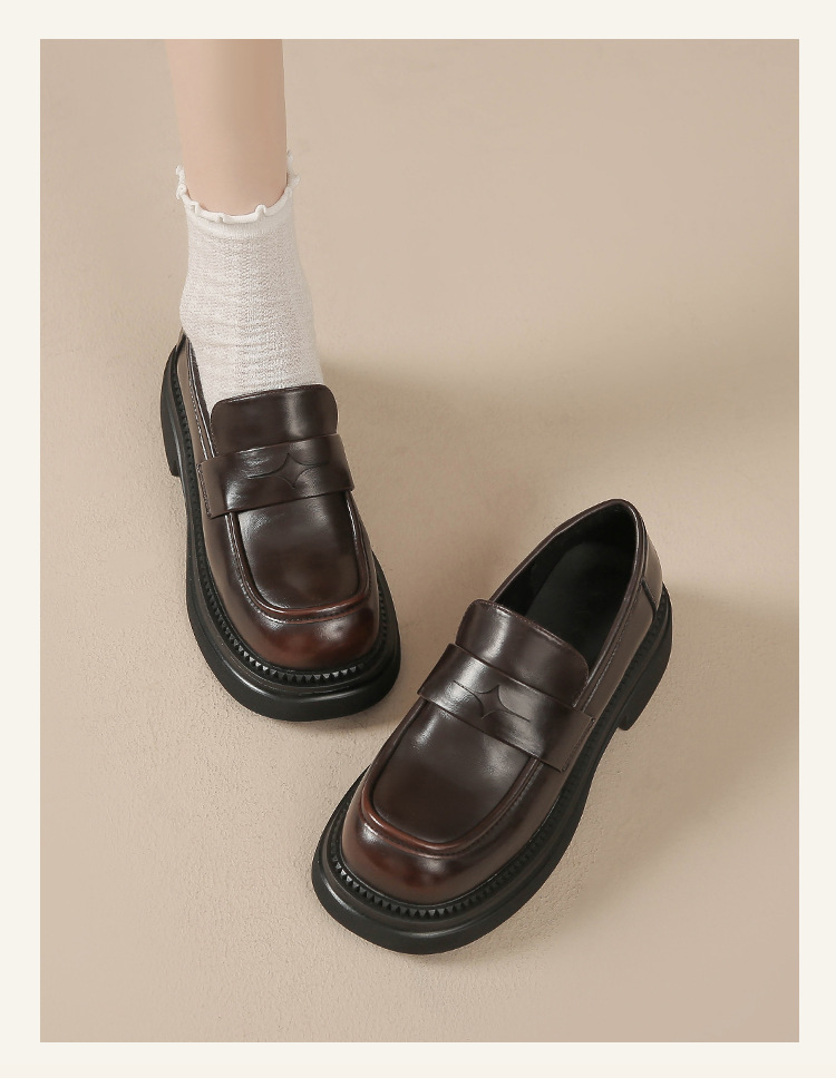 真皮~棕色小皮鞋女复古休闲一脚蹬单鞋学院jk乐福鞋大码女鞋详情17