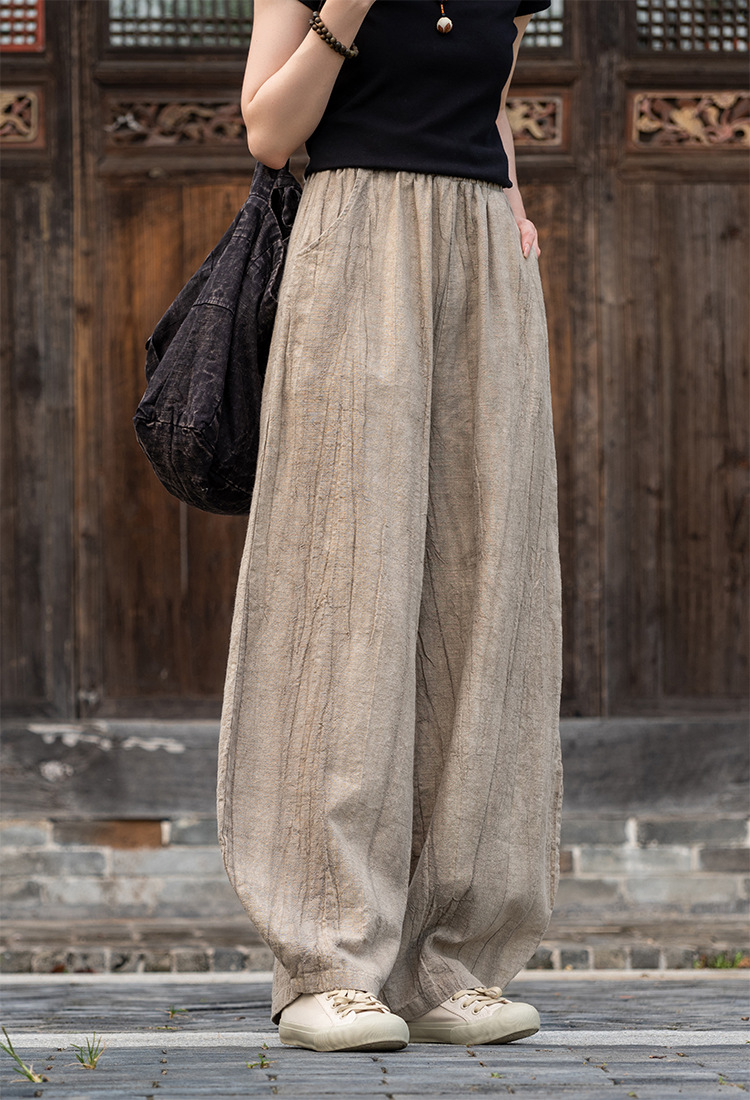国潮-苎麻扎染做旧休闲长裤25新款棉麻女装中式禅修打坐裤女棉麻灯笼裤详情8