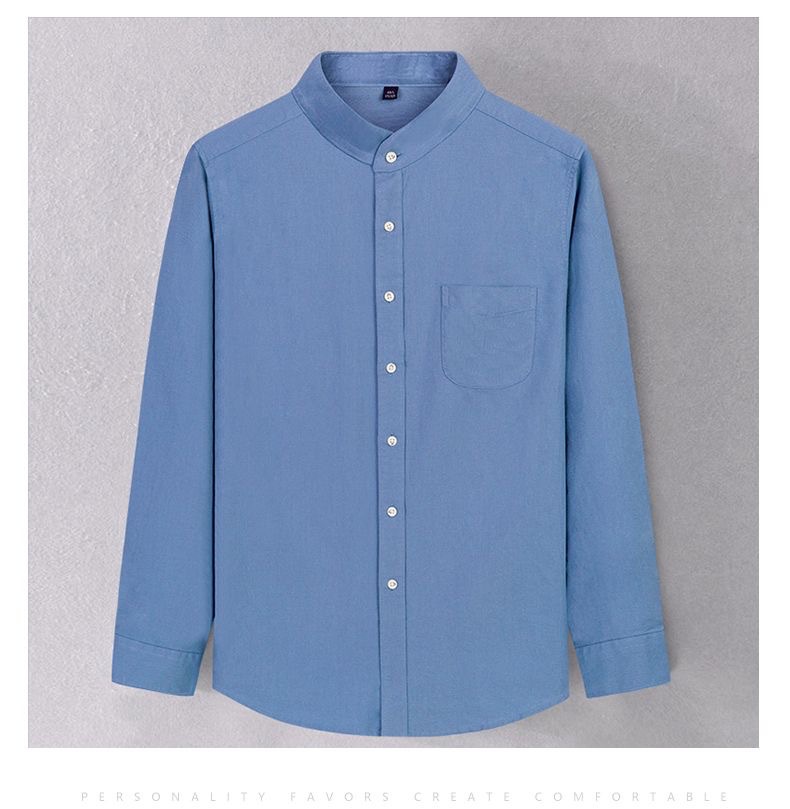 New pure cotton stand-up collar Oxford fabric long-sleeved shirt for men, spring and autumn casual solid-color all-cotton no-iron shirt for men pic 16