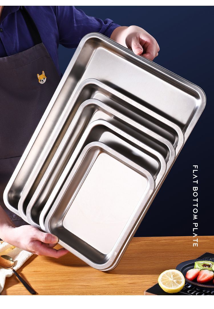 Extra-thick stainless steel flat base square plate baking tray, commercial steaming rice plate tray, dinner plate and vegetable plate pic 13