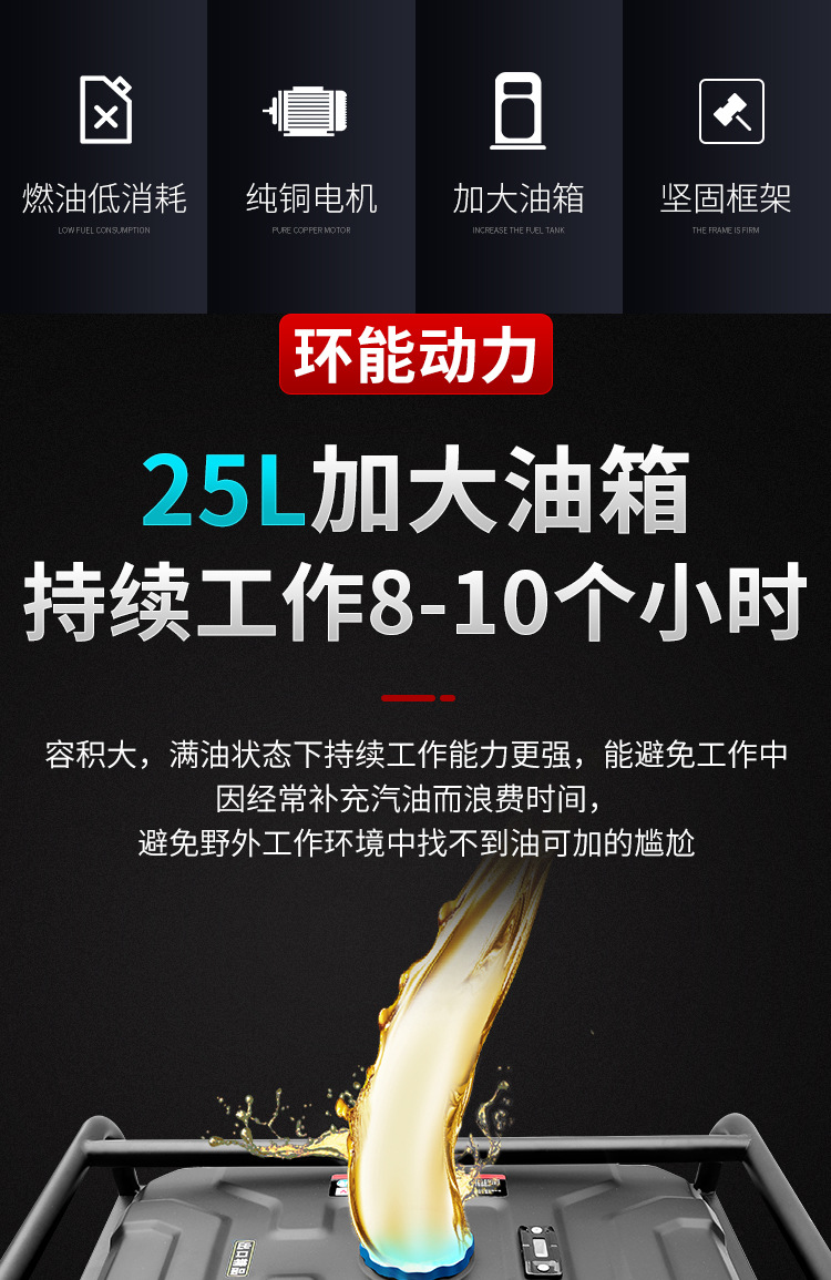 小型商家用汽油发电机220V/380v便携3KW5千瓦8KW10kw户外发电机组详情8