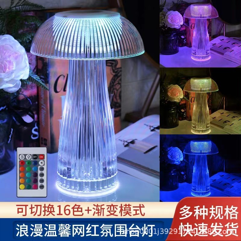 工厂直供水母灯创意蘑菇氛围灯轻奢卧室桌面床头小夜灯详情6