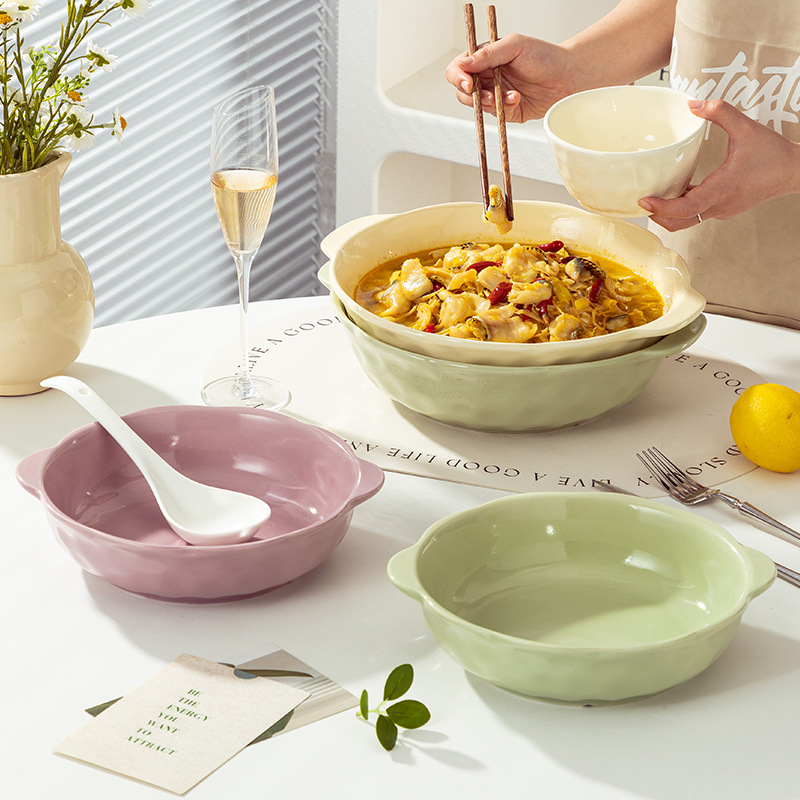 Underglaze cream style ceramic tableware, light luxury home use, high appearance level bowl, plate, vegetable plate DIY combination bowl and chopstick set pic 29