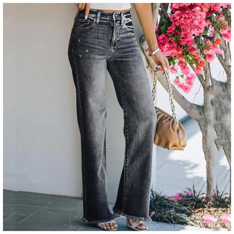 Independent Station Foreign Trade 2023 Amazon Stylish Autumn/Winter New Casual Long Pants, slightly flared washed jeans for women pic 10