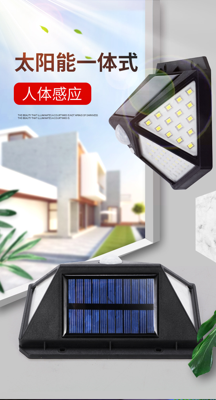Cross-border 100led solar wall lamp, human body sensing light control, waterproof garden lamp, outdoor small street lamp, solar lamp pic 3