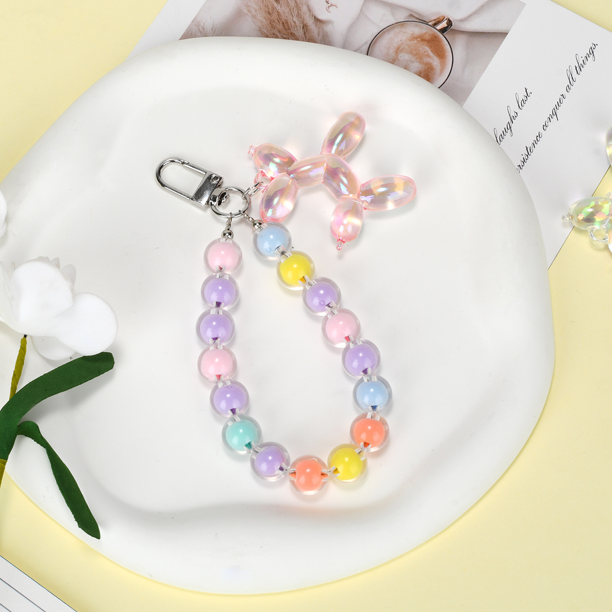 爱心挂扣新品男女送礼夏季日常推荐可爱马卡龙撞色彩虹珠串钥匙扣详情6