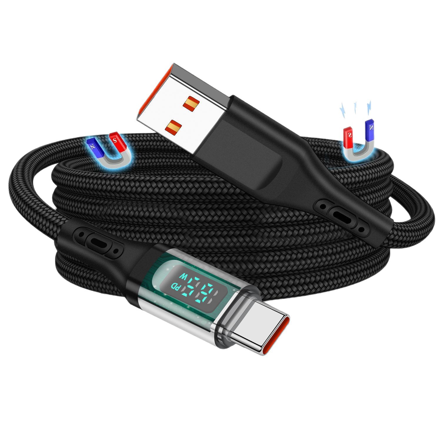 Cross-border el mismo modelo pantalla digital en tiempo real trenzado absorción magnética nano cable 100WTYPE-C totalmente compatible super rápido cable de datos pic 20