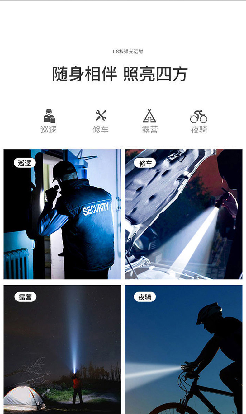 Factory direct sales of outdoor searchlights, high-intensity long-range led flashlights, USB charging COB side lights, camping rechargeable type pic 13