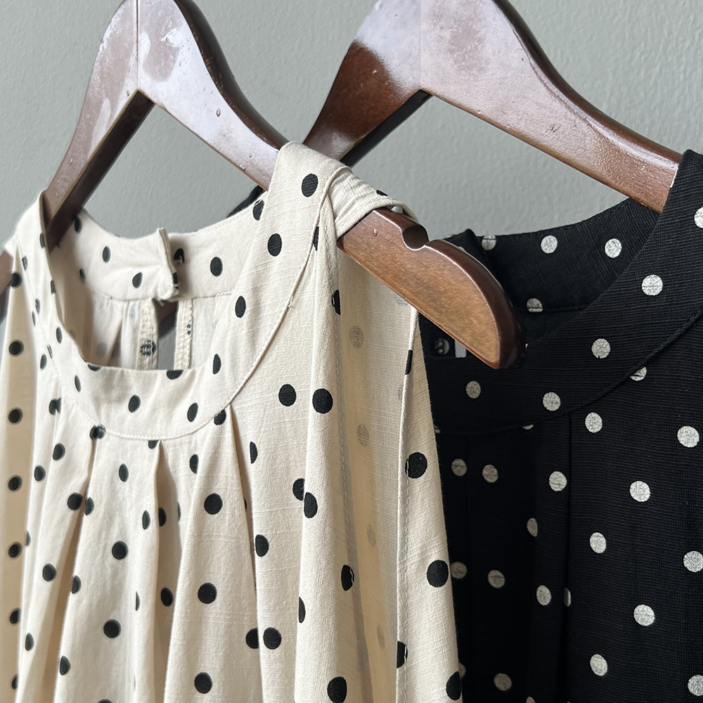 言双 波点无袖连衣裙2024夏季新款韩系圆领a字气质背心裙82016 pic 43