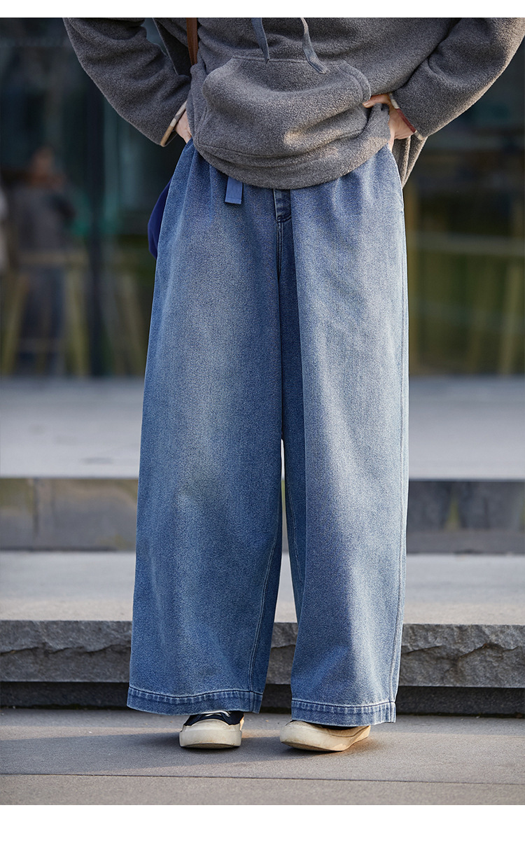 2025春秋款少年蓝色文艺小众松紧腰传统水洗磨毛休闲牛仔裤详情4