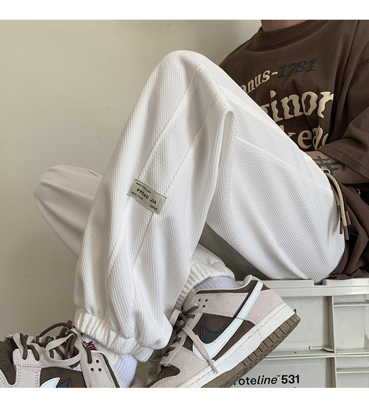 华夫格裤子男士2024秋季潮牌宽松九分束脚卫裤大码青年休闲运动裤详情24