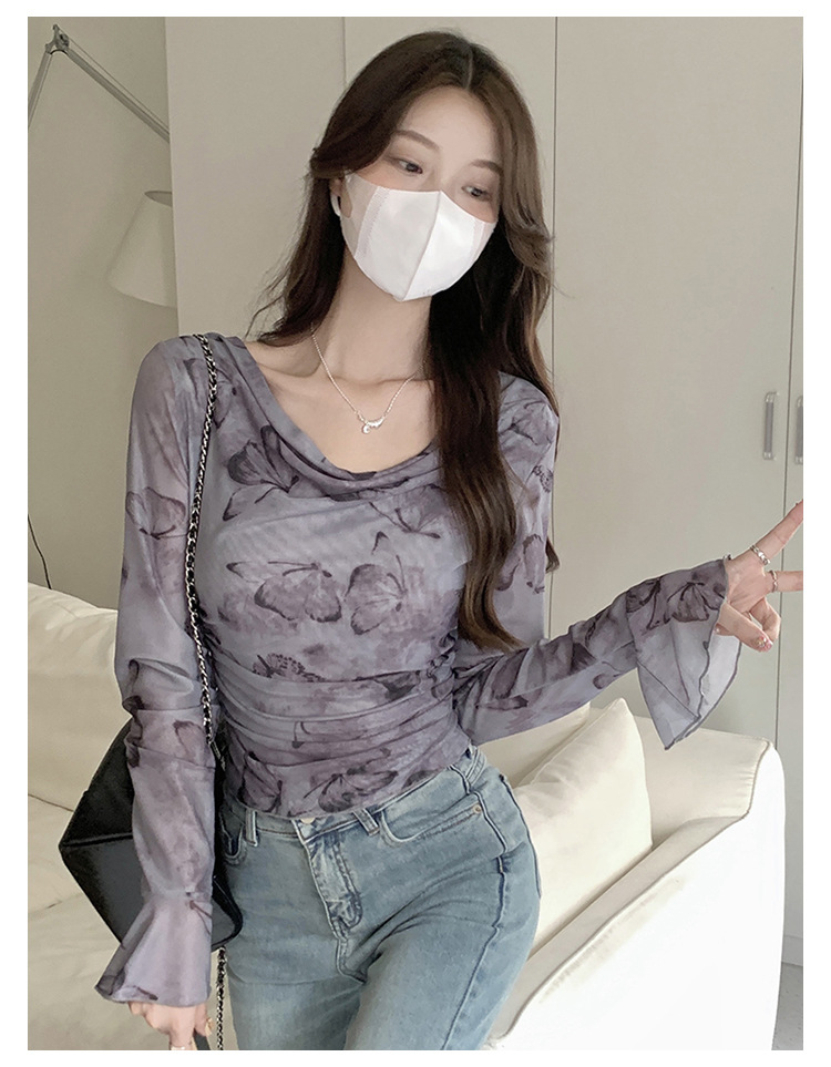 实拍纯欲防晒网纱T恤2024早秋季新款纯欲褶皱不规则气质性感上衣详情17