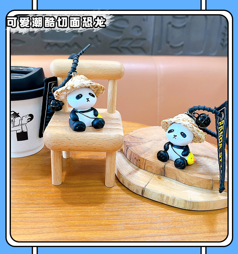Wholesale of creative straw hat panda series keychains, exquisite and cute dolls, cartoon car schoolbags, pendants and small gifts pic 10