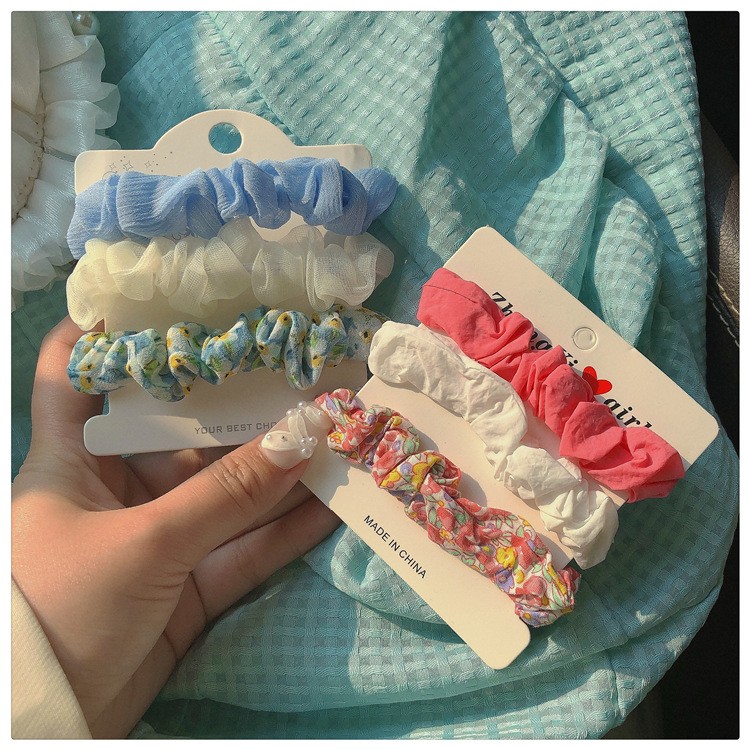 The tender pink color of spring ~3 sets of floral hair bands, a fresh and light blue and pink hair tie, hair accessory and headband pic 4