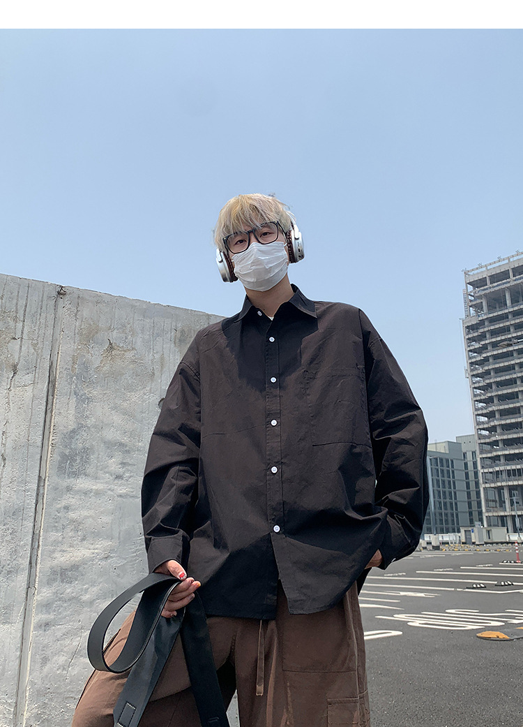 简恒薄款纯棉纯色衬衫男士长袖宽松防晒外套秋季痞帅日系休闲衬衣 pic 37