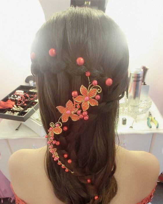 Bride accessories: Bride alloy diamond-encrusted pearl soft chain headwear, Korean-style hair accessory, wedding dress, head flower accessory pic 10