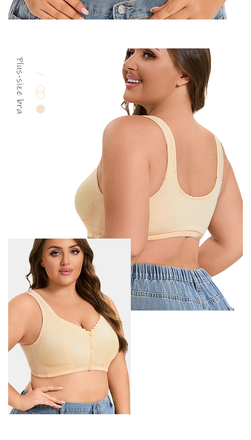 新款软棉薄杯前扣中老年内衣女士蕾丝无钢圈背心式超大码文胸详情12