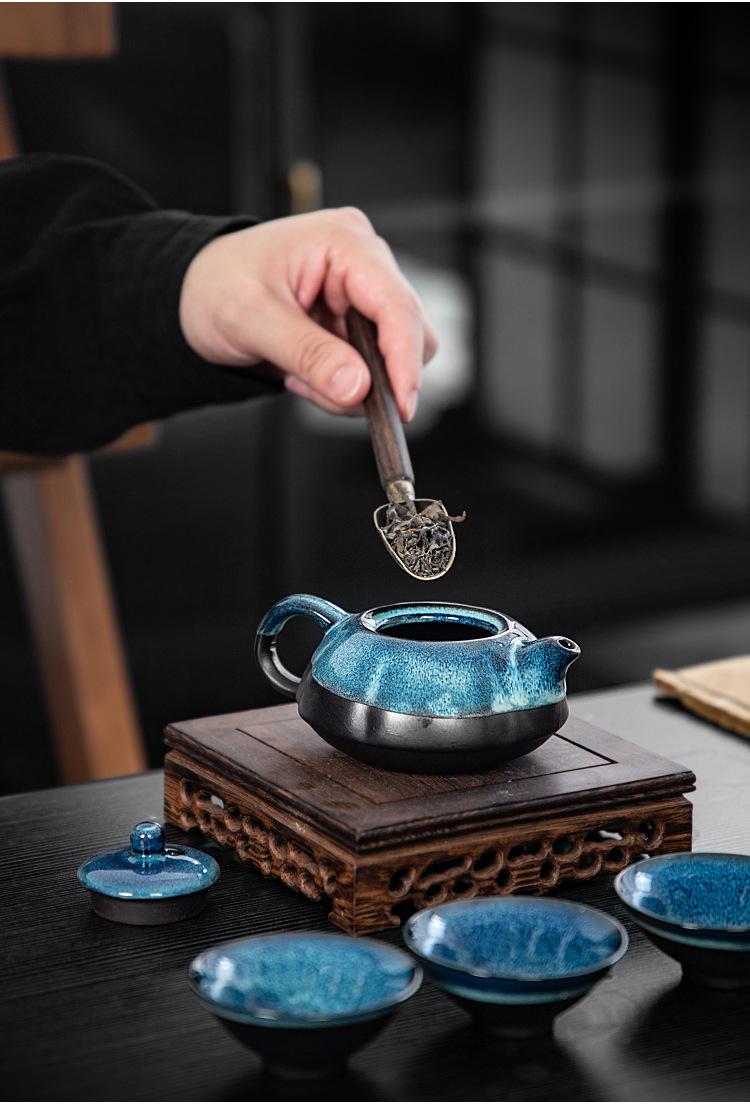 Kiln transformation ceramic Gongfu tea set small gift company household casual gift teapot and tea cup set can be printed with logo pic 14