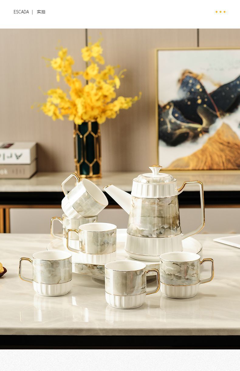 lr4 Light Luxury Ceramic water Set for living room home, simple large-capacity heat-resistant cups and tea sets, European style pic 10