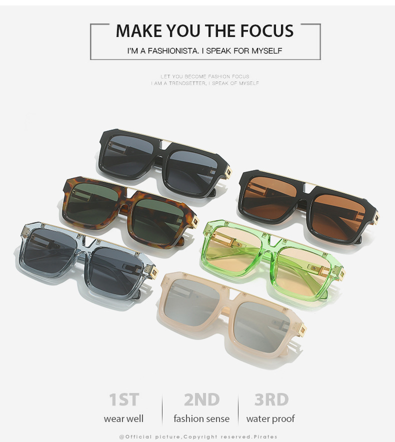 2023新款复古双梁太阳镜男款 欧美时尚方框百搭金属潮流墨镜女款UV400防紫外线跨境热销太阳镜详情3