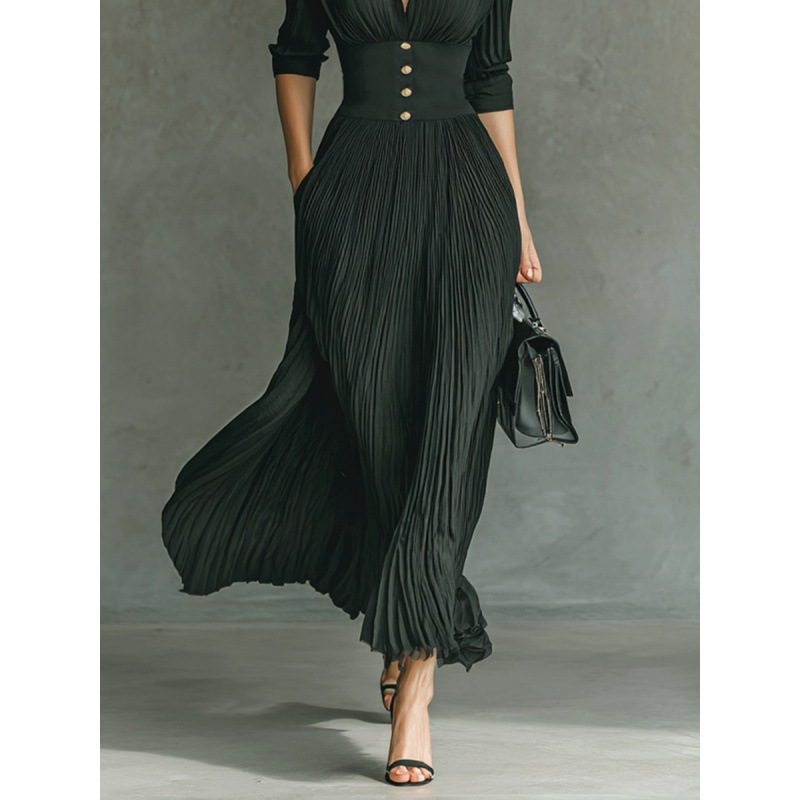 The 2026 summer new style elegant high-waisted, slimming, ruffled hem solid color skirt is in stock pic 3