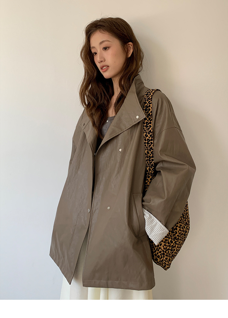 MOXI十三行女装2025春季新款皮衣外套女高级感中长款PU皮夹克外套详情17
