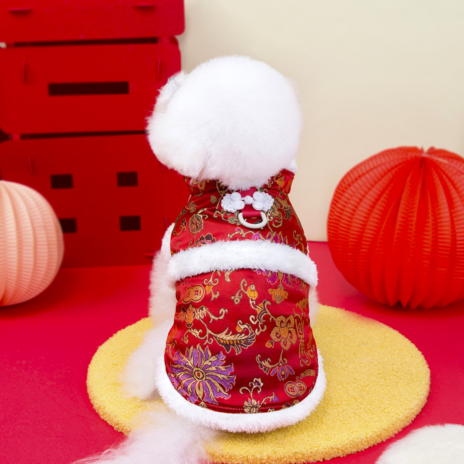 Pet clothing, dog clothes, autumn and winter festive outfits, new pet New Year clothing, 25 brocade checkered cotton-padded jacket pic 13