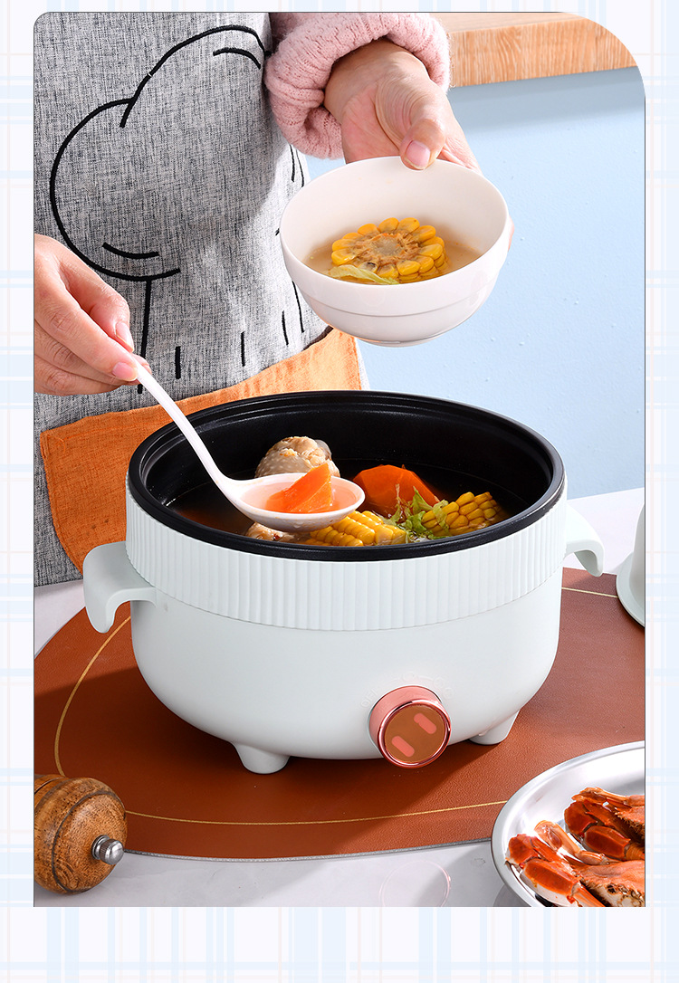 A 22cm height-increased design household multi-functional electric cooking pot, a one-piece pot for frying, boiling, steaming and frying in the dormitory, an electric hot pot and an electric wok pic 7