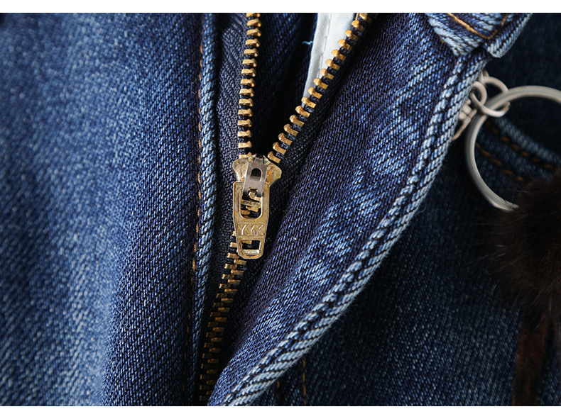 Denim blue fashionable narrow style jeans for women 2025 autumn/winter new high-waisted, slimming, fleece warm, casual straight-leg pants pic 12