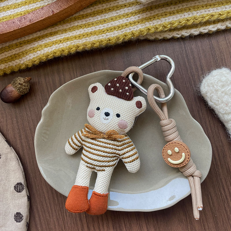 新款韩版卡通手工布艺充棉钥匙扣立体小熊儿童包包书包挂件饰品女详情5