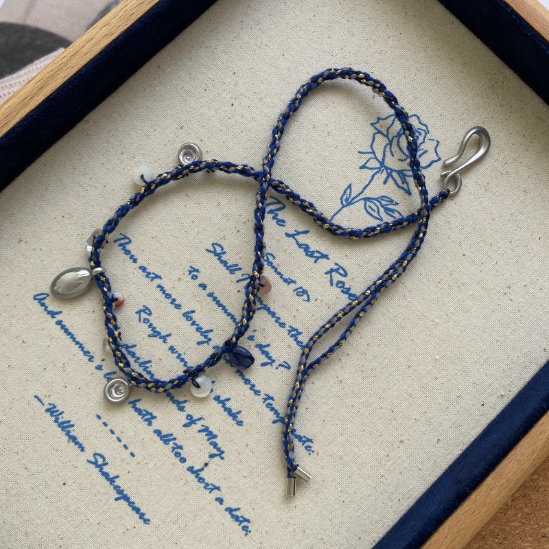 欧美时尚褶皱贝壳复古编绳项链小众设计淡水珍珠度假风叠戴锁骨链详情5