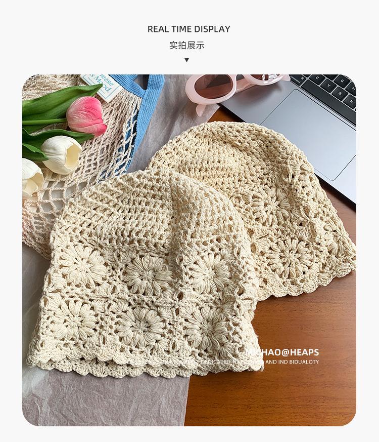 Japanese-style hand-woven headband hats for women, thin, hollowed-out woolen hats, retro and artistic knitted hats, Dui Dui hats pic 16