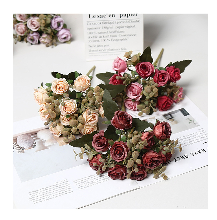 仿真花10头小乔玫瑰绢花家具装饰婚礼拍摄道具室内布置假花礼盒办公文化园艺装饰品详情12