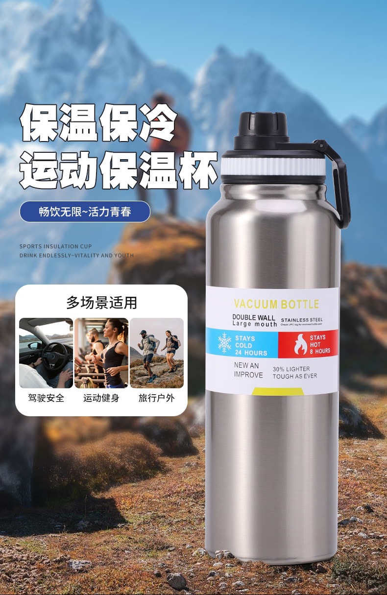 Wholesale of new cross-border 304 stainless steel space flasks, large-capacity insulated cups, sports water bottles and portable outdoor water cups pic 4